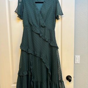 Lulu's Teal Asymmetrical Ruffle Dress